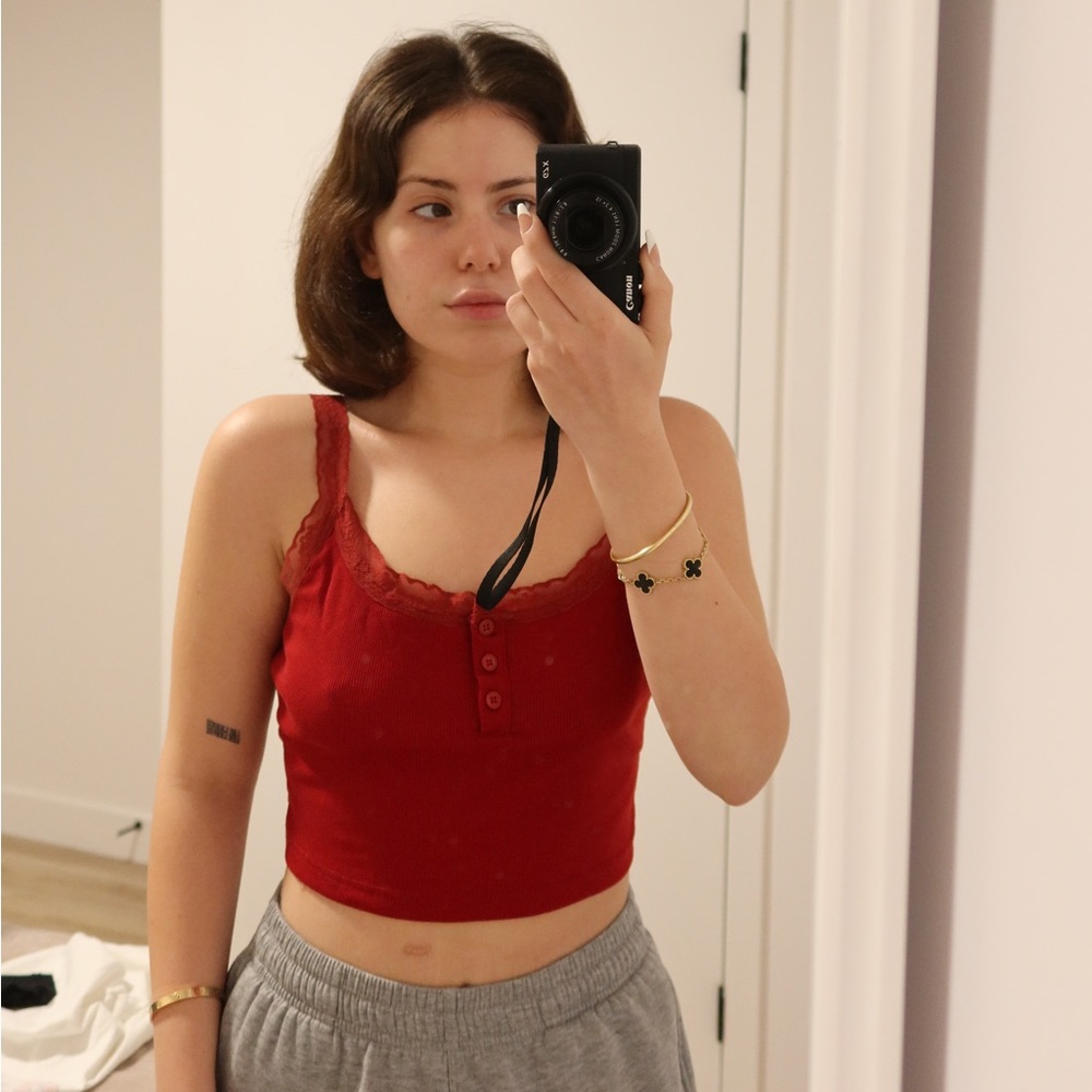 Red Lace Trim Women's Top